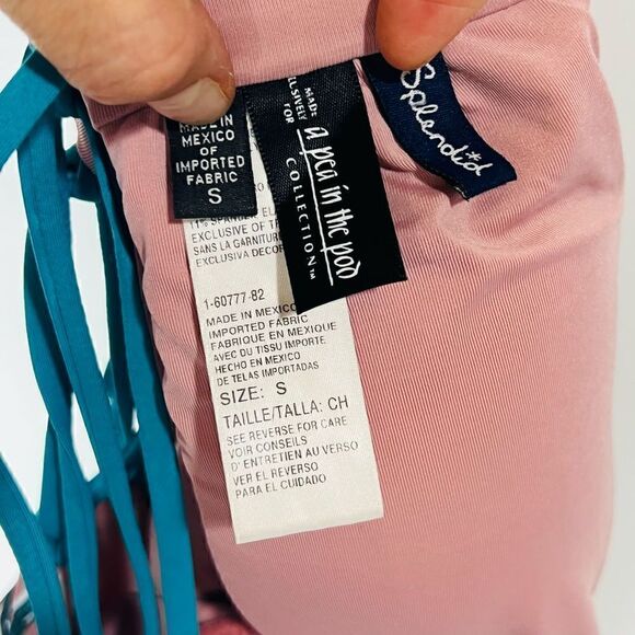 Splendid for A Pea in the Pod Maternity Pink Teal Floral Tie Back Swimsuit - Picture 9 of 10